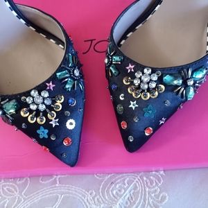 Betsy Johnson Black Satin Embellished Heels